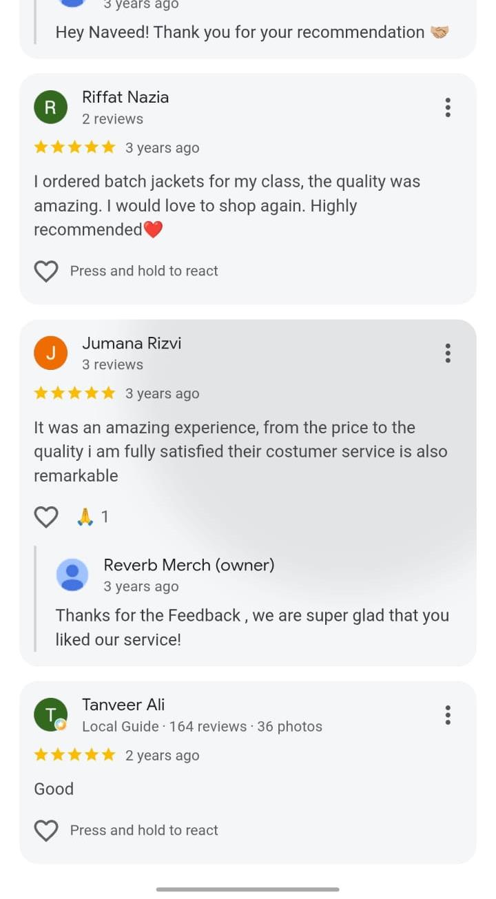 Google reviews for Reverb Merch, screenshot 2